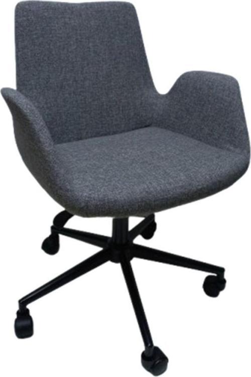 Büro Koltuğu Çalışma Sandalyesi Gri Keten Kumaş Siyah Metal Yıldız Ayaklı