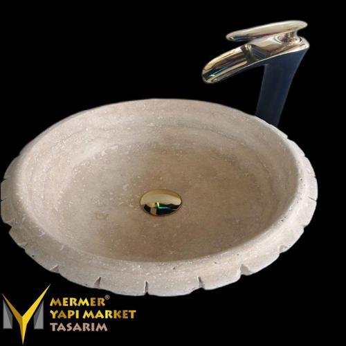 Traverten Dışı Oluk Patlatma Çanak Lavabo