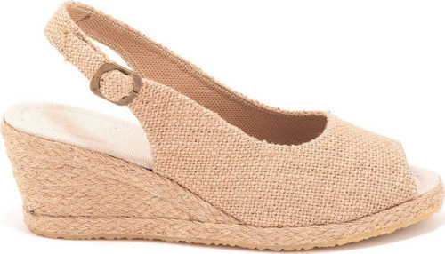 Gerçek Elişi Burnu Açık Arkası Bantlı Dolgu Topuk Keten Hasır Espadril Handmade