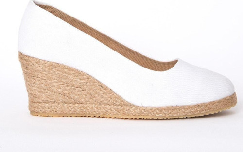 Gerçek Elişi Beyaz Keten Espadril Dolgu Topuk Handmade