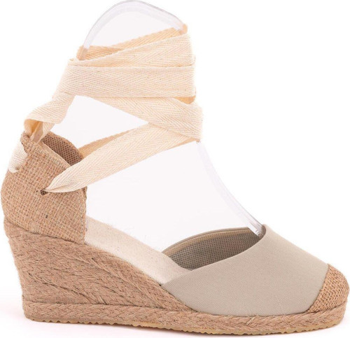Gerçek Elişi Bej Ipli Dolgu Topuk Keten Espadril Handmade