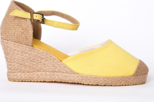 Gerçek Elişi Burnu Hasır Dolgu Topuk Sarı Keten Hasır Espadril Handmade