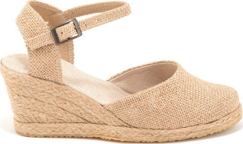 Gerçek Elişi Topuğu Açık Bilekten Bantlı Dolgu Topuk Keten Hasır Espadril Handmade