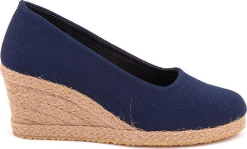 Gerçek Elişi Lacivert Keten Espadril Dolgu Topuk Handmade