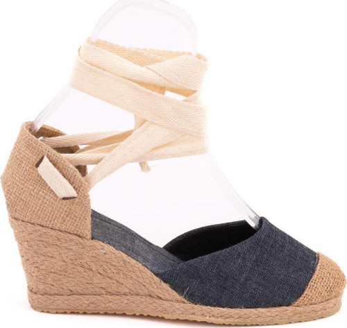 Gerçek Elişi Kot Mavisi Ipli Dolgu Topuk Keten Espadril Handmade