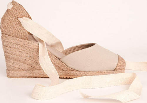 Gerçek Elişi Bej Ipli Dolgu Topuk Keten Espadril Handmade