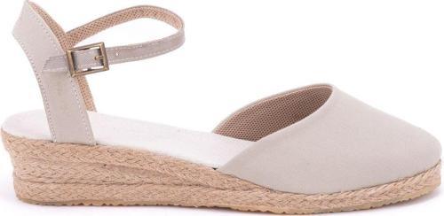 Gerçek Elişi Bej Topuğu Açık Bilekten Bantlı 3cm Dolgu Topuk Keten Hasır Espadril Handmade