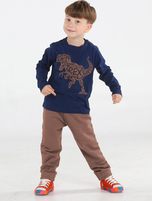 Kahve Yazılı Dino Jogger Pantolon + Tshirt Takım