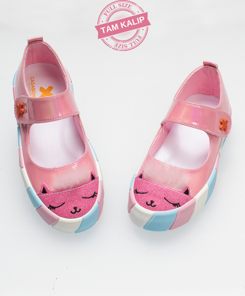 Pembe Rugan Simli 3d Kız Babet Sneakers