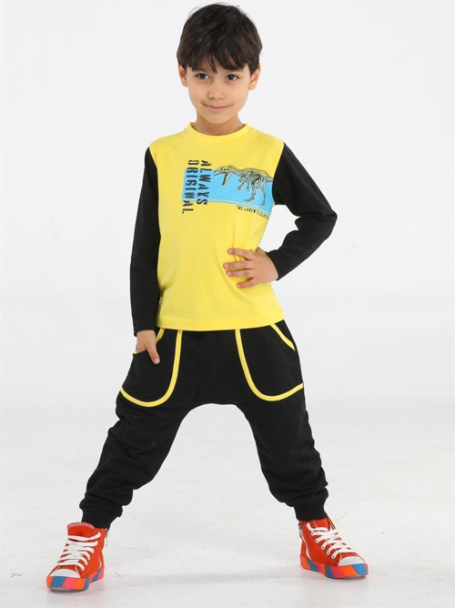Original T-rex Sarı - Siyah Pantolon + T-shirt Takım