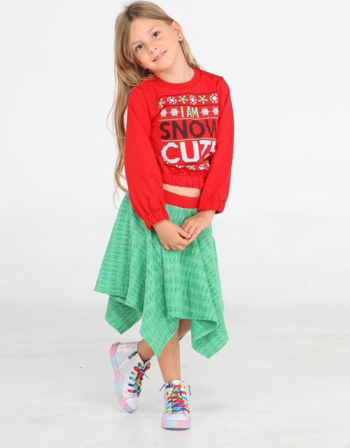 Snow Cute Kız Çocuk Etek + Sweatshirt Takım