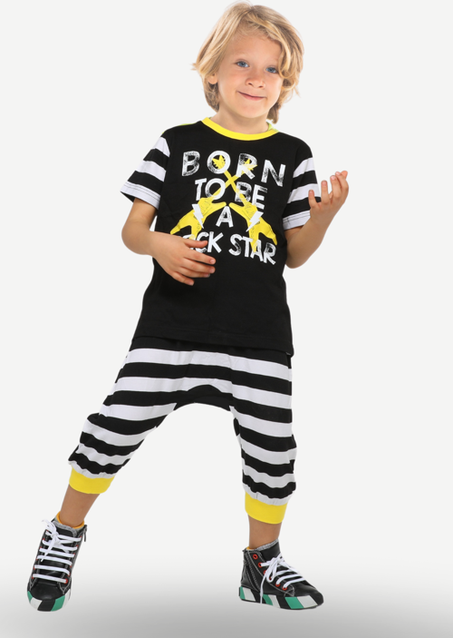 Rocker Çizgili Kapri + T-shirt Takım