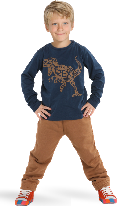 T-Rex Baskılı Jogger Pantolon + Uzun Kol -T-shirt Takım