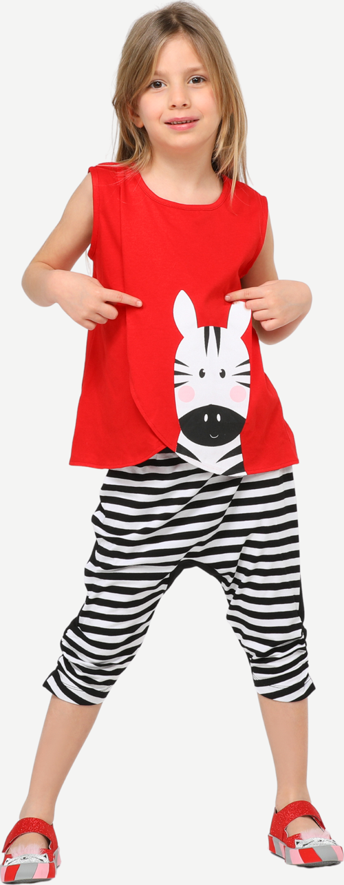 Zebra Çizgili Baggy Kapri Takım