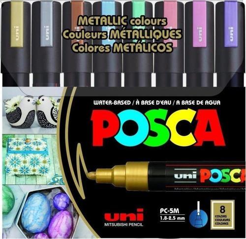 Posca Markör Boyama Kalemi Su Bazlı 1.8-2.5 Su Bazlı Poster Markörü Metalik 8 Renk