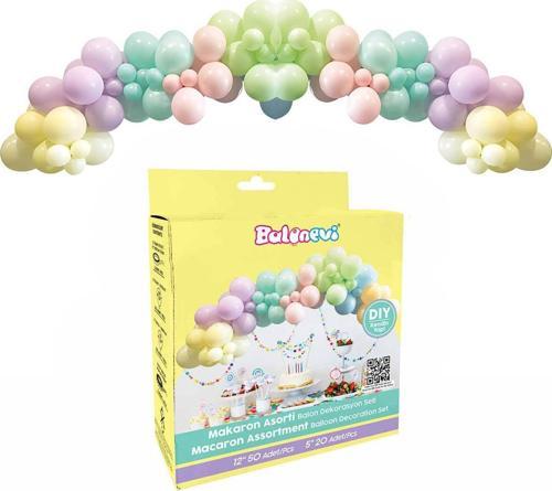 Makaron Asorti Balon Dekorasyon Seti (70 Li Paket)