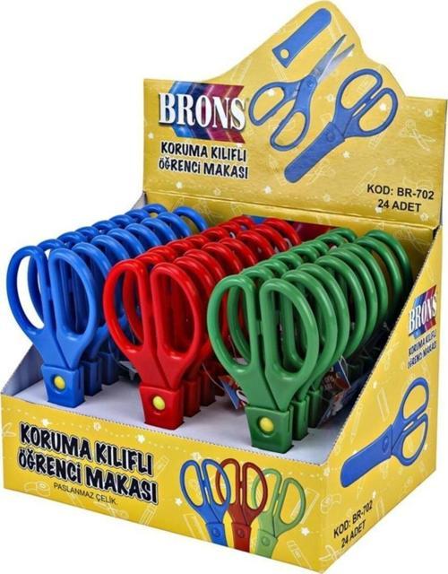 Öğrenci Makası Yaylı ve Koruma Kılıflı Br-702 (24 Lü Paket)