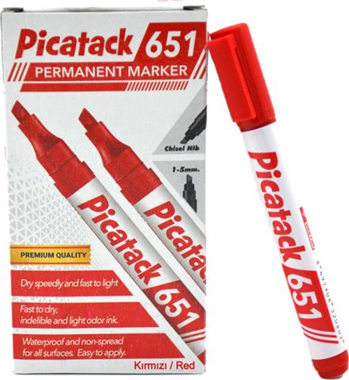 Picatack Permanent Marker Kalem 1-5 Mm Kesik Uç Kırmızı 651 (10 Lu Paket)