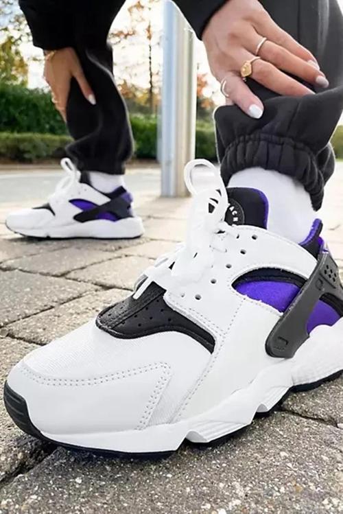 Air Huarache Sneaker Unisex Gerçek Deri Tekstil Günlük Spor Ayakkabı Beyaz Mor