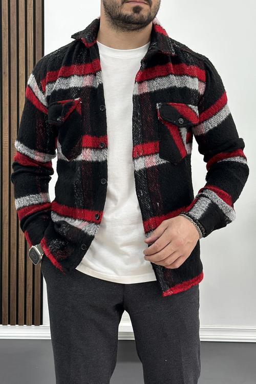 Erkek Kalın Slim Fit Yün Gömlek Siyah Edw003