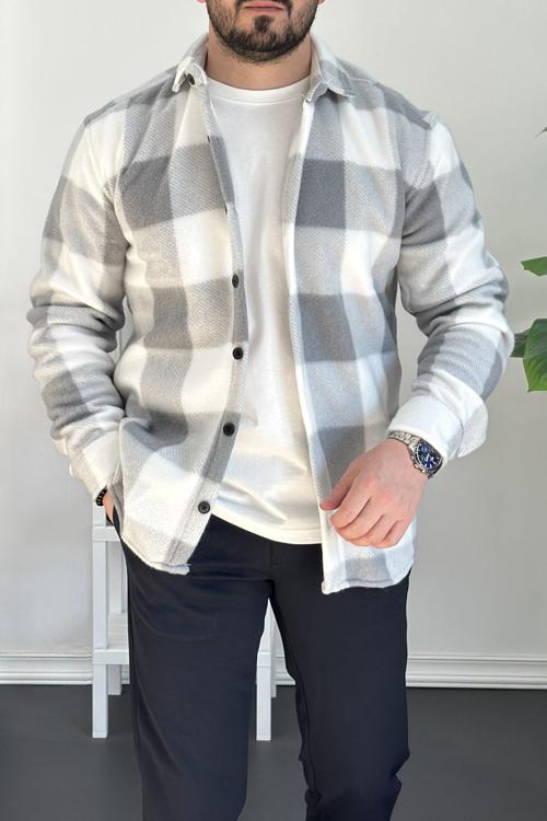 Erkek Slim Fit Polar Gömlek Gri Edw227