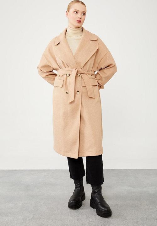 Toprak Kruvaze Yaka Kaşe Kaban