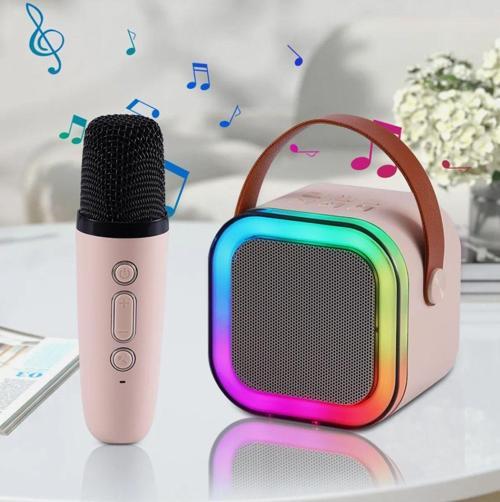 Rgb Işıkl Mikrofonlu Taşınabilir Bluetooth Hoparlör Kablosuz Karaoke Müzik Eğlence Karaoke Hoparlör