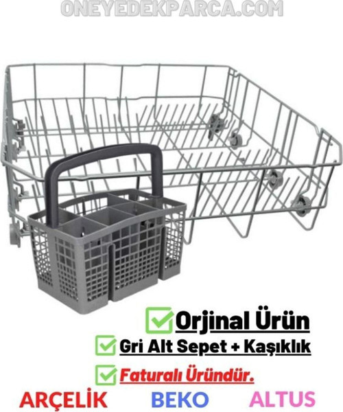 6366 I Bulaşık Makinesi Alt Sepet + Kaşıklık Sepeti (Gri Renk)