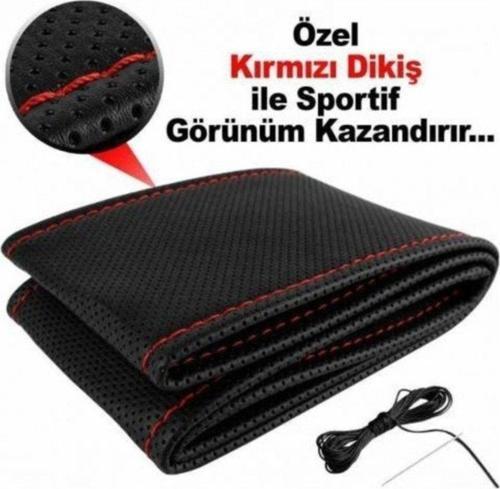 Dikmeli Direksiyon Kılıfı Noktalı (Kırmızı Dikişli)