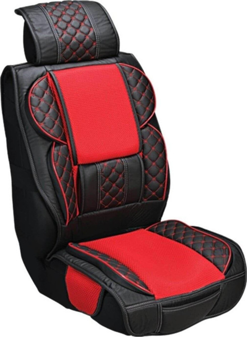 Audi A8 Oto Koltuk Kılıfı Seti Yüksek Kalite Deri - Ortopedik (Ön-Arka Komple Takım) Kırmızı / Siyah
