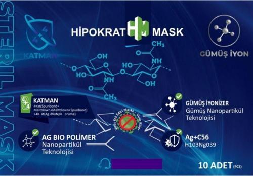 Hipokrat 4 4=8 Katlı Cerrahi Maske 100 Adet Gümüş Ion & Biopolimer Katmanlı