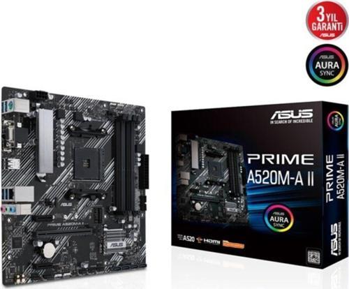 Prıme A520M-A Iı Amd A520 Am4 Ddr4 4800 Dp Hdmı Vga M2 Usb3.2 Aura Rgb Matx 128Gb'A Kadar Ram