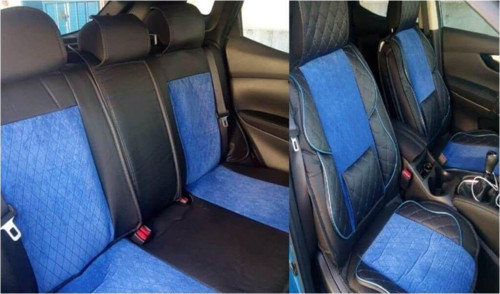 Bmw X3 Oto Koltuk Kılıfı Seti Yüksek Kalite Deri - Ortopedik (Ön-Arka Komple Takım) Mavi-Siyah