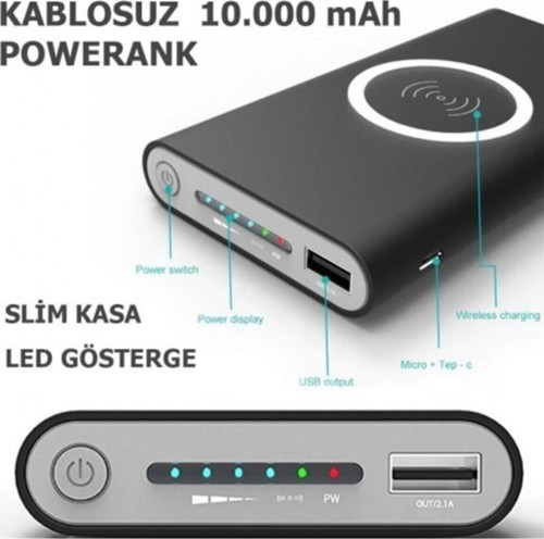 10.000Mah Powerbank Kablosuz Sarj Özelliği + Güneş Enerjili