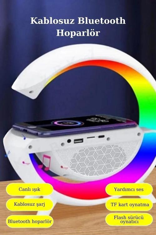 Kablosuz Şarj Aleti Masa Lambası Bluetooth Hoparlör Speaker Gece Lambası Led G Lamba