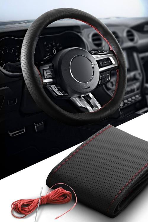 Citroën Berlingo Dikmeli Direksiyon Kılıfı Noktalı Siyah ( Kırmızı Dikişli )