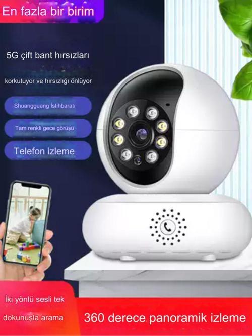 Yapay Zekalı 2.4/5G Wi-Fi Destekli Uzakta İzleme Hareket Sensörlü Konuşmalı Gece Görüşlü Kamera