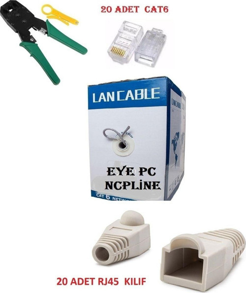 Cat6 Set Rj45 Pense 10 Metre Kablo 20 Adet Rj45 20 Adet Rj45 Kılıf Amatör Set Modem Pc Internet Kabl