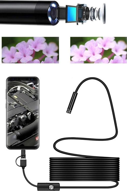 Yeni Nesil Su Geçirmez Endoskop Yılan Video Kamera Led'Li 10 Metre 7 Mm Sert Kablo
