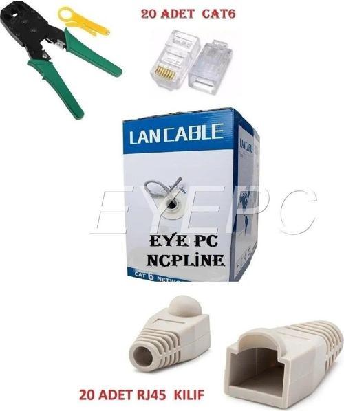 Cat6 Pense +100 Metre Kablo +20 Adet Rj45+ 20 Adet Rj45 Kılıf Amatör Set Modem Pc Internet Kablosu