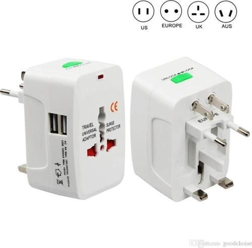 Unıversal Seyahat Adaptörü / 2 Usb Li Çoklu Priz Çevirici Adaptör 2 Usb Girişli