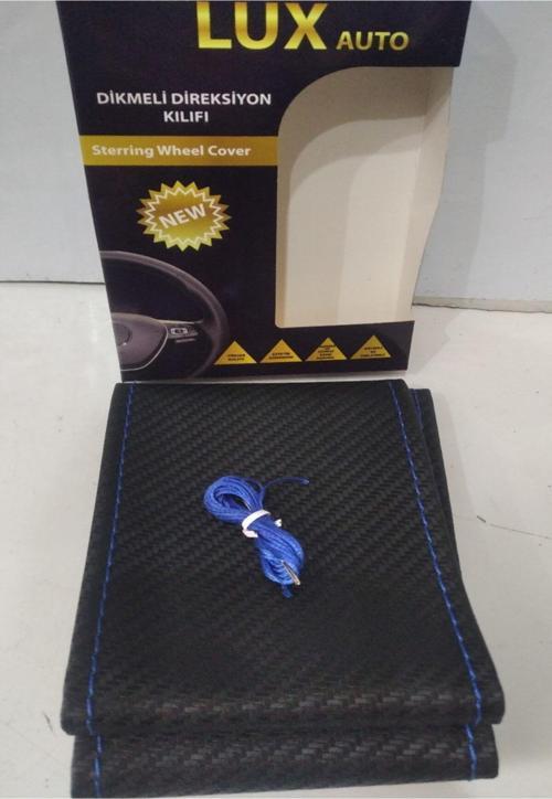 Karbonlu Dikmeli Direksiyon Kılıfı Mavi Ipli