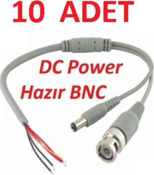 10 Adet Bnc Hazır Kablo Dc Power Jack Erkek Cctv Kamera Bnc Uç