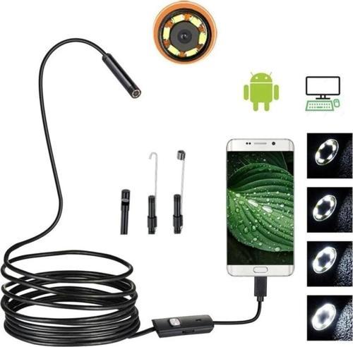 3'Ü 1 Arada Kamera Mikrofon Usb 2.0 Type-C 6 Led Su Geçirmez 5 Metre Borescope Yılan Kamera Al3899