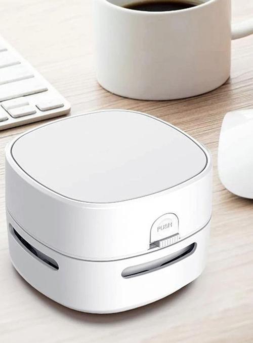 Pratik Mini Masa Üstü Pilli Süpürge Masa Üzeri Kırıntı Temizleme Robotu Beyaz