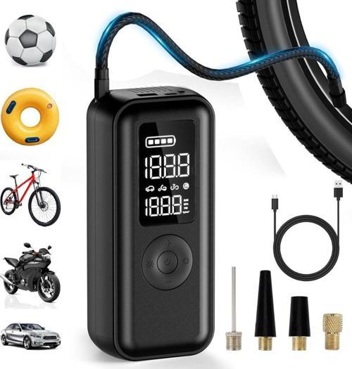 Elektrikli Hava Pompası 150 Psi, 6000 Mah Pilli Lcd Ekranlı Led'Li Ve Usb Çıkışlı Akülü Kompresör