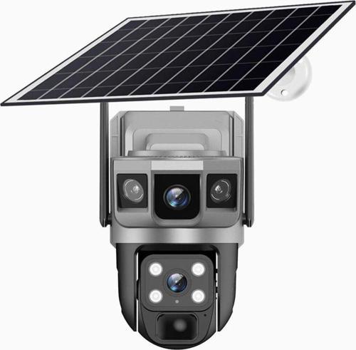 Solar Güneş Enerjili Çift Kameralı 12Mp 4G Sim Kartlı Ip Güvenlik Kamerası Siyah