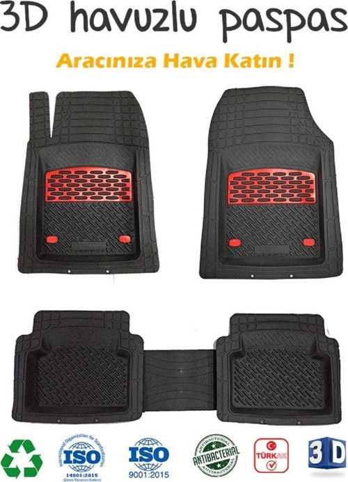 2008 Model Hyundai Getz Için Havuzlu Tip Universal Paspas - Kırmızı Kromajlı