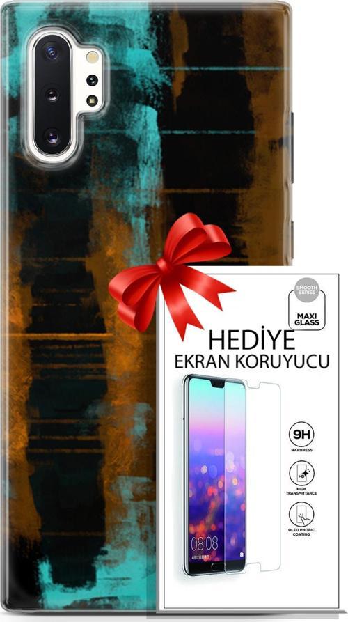 Samsung Galaxy Note 10 Plus Kılıf Orijinal Seri Nature 05 Turkuaz Siyah Koruma Kılıfı + Ekran Koruyucu
