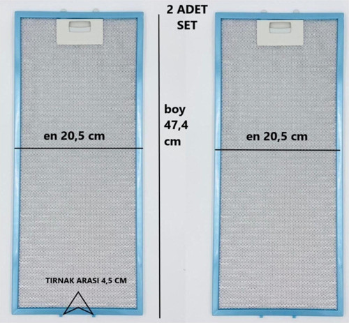 20,5 X47,4 Cm Ankastre Aspiratör Davlumbaz Alüminyum Yağ Filtresi 2 Adet Set